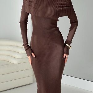 Princess Polly Phylis Off the Shoulder Maxi Dress Chocolate Brown Size 10